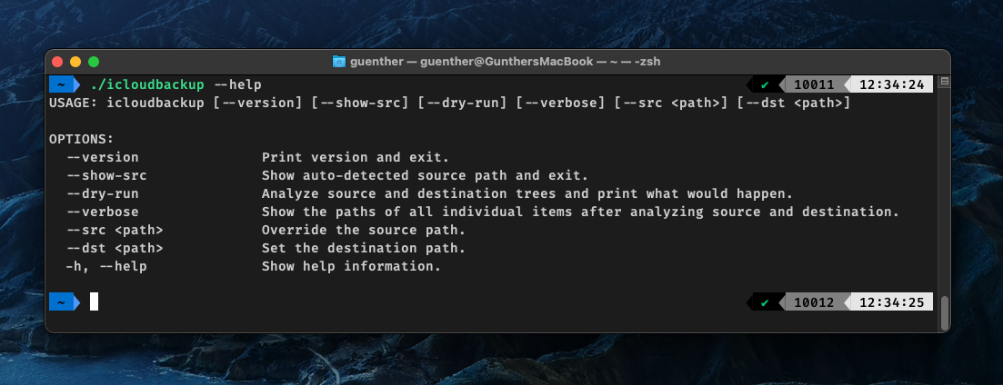 screenshot of iCloud Backup help command